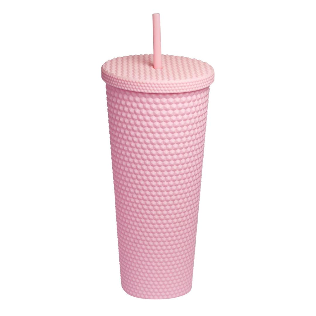 710ml Matte Finish Reusable Tumbler with Straw | Double Wall BPA-Free Sipper Cup | Leakproof Lid | Ideal for Water, Coffee, Juice & Tea (Pink)