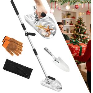 Sand Scoop for Metal Detecting, Metal Detector Sand Shovel Accessories for Beach, Stainless Steel Sand Sifter Digging Tool, Long Handle Fast Sand Sifting Flea Rake for Underwater Treasure Hunting (45")