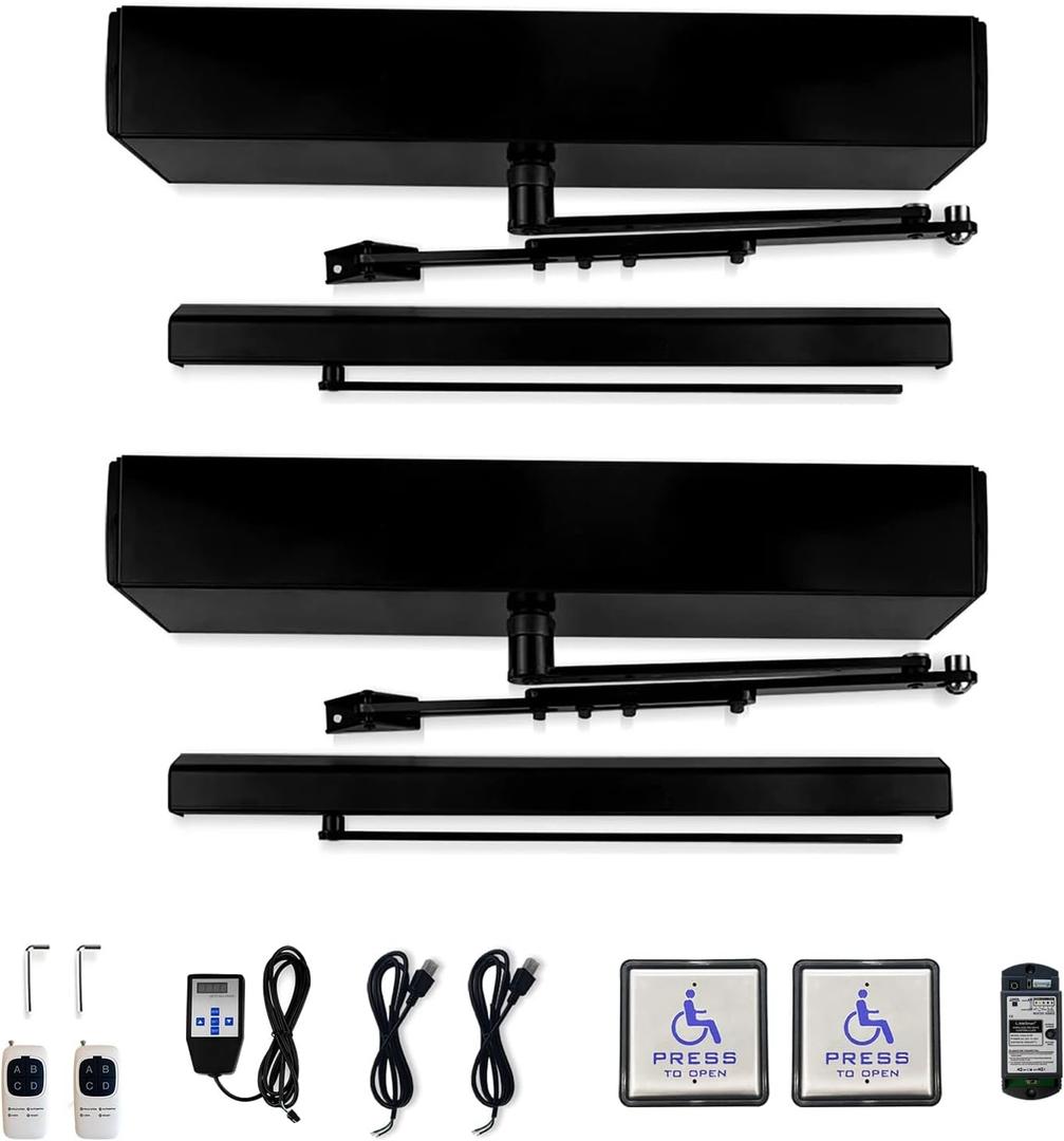 Olideauto Handicap Door Opener for Dual Swing Doors,Black Color Commercial Door Openers with Wireless Handicap Push Buttons,Automatically Open Dual Doors Simultaneously by 1PCS Handicap Push Button