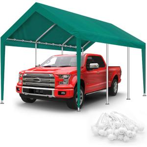 10x20FT Carport Canopy Replacement Cover Heavy Duty Waterproof & UV Protected, All Weather Car Shade Canopy with Ball Bungees (Green, 10'x20')