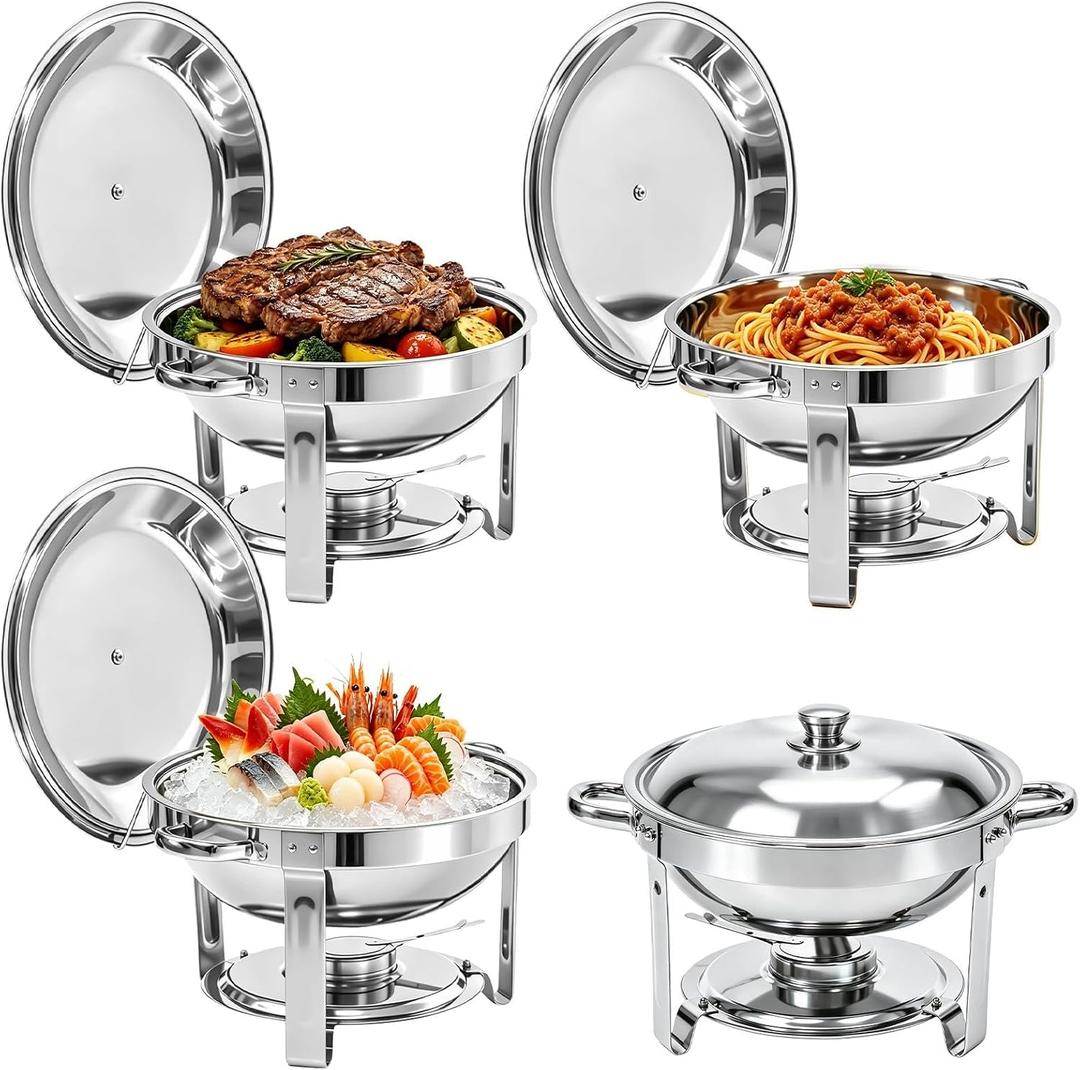 4-Pack 6QT Full Silver Chafing Dishes for Buffet with Lids