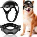SlowTon Dog Helmet and Goggles - UV Protection Doggy Sunglasses Dog Glasses Pet Motorcycle Helmet Hat with Ear Holes Adjustable Belt Safety Hat for Small Medium Large Dogs Puppy Riding (Black, M) (Medium (27.5-44.0 lb))