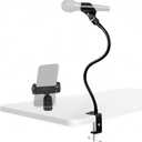 BILIONE 2 In 1 Gooseneck Mic Stand with Phone Clip, 13 Inch Flexible Mic Arm Desk Mount for Podium, Lecture, Podcast, Studio, Microphone Holder Compatible with Shure SM58, Beta 58A, Samson Q2U