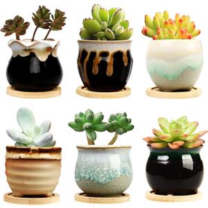 Brajttt 2.1 Inch Succulent Pot with Drainage, Planting/Flower Pots, Small Planter for Mini Plant Ceramic Flowing Glaze Base Serial Set with Holes