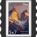 5x7 Wavy Picture Frame with Mat for 4x6, Real Glass and Wooden​ Frame - Tabletop or Wall Hanging Photo Frame(1 Pack, Black)