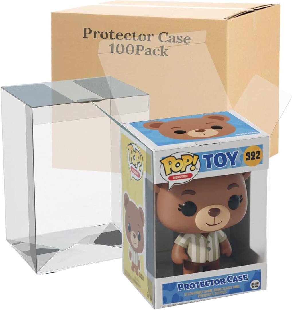 100 Pack Clear Protectors Case Compatible with Funko Pop Protector Case for 4 Inch Figures Collectibles Heavy Duty Crystal Plastic Protector Cases with Protective Film Locking Tabs Auto-Lock Bottom