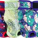 Leekalos Reusable Washable Dog Diapers Female (3 Pack) - Highly Absorbent Doggie Diapers - Size Adjustable Puppy Diapers for Dog Period Panties (Medium, Leaves) (Medium (12.5"-15" Waist), Leaves(Black Lining))