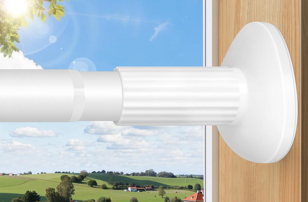 Tension Rod 51-145Inch, Extra Long Curtain Rod No Drilling for Window or Bathroom, Outdoor Curtain Rods for Patio, Easy to Install, Never Rust, Rod Diameter 1.26 Inches-White