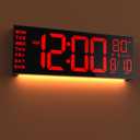 JALL 16" Large Digital Wall Mount Clock, Count Down Timer, Alarm, Big LED, DST, Temperature for Living Room Classroom Desk, Xmas, Birthday Gift for Senior Men Women Mom Dad, Red