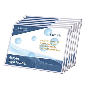 Lesnlok 6 Pack 3" x 5" inch Acrylic Sign Holder Wall Mount Sign Holders Clear Acrylic Frame with 3M Tape Adhesive Clear Poster Frames Plastic Sign Holder