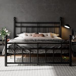 Feonase Queen Metal Platform Bed Frame with Victorian Classic Iron-Art Headboard & Footboard, Steel Slats Support, 12" Under Bed Storage, No Box Spring Needed, Noise-Free, Black