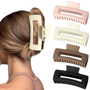 5 Inch Extra Large Claw Clips for Strong Hold - XL Jumbo Matte Hair Clips 4PCS Oversized Giant Clips for Long Curly Hair for Women (01-Neutral)
