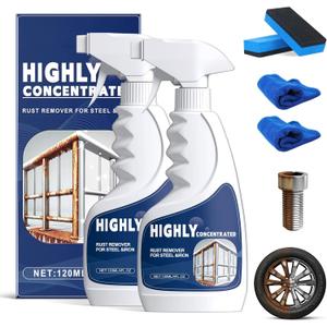 2 Pcs Rust Remover Spray for Metal, Powerful Rust Removal Heavy Duty Metal Cleaner, Multipurpose Highly Concentrated Rust Remover for Steel & Iron, Stainless Steel, Automotive Parts, Fast Acting