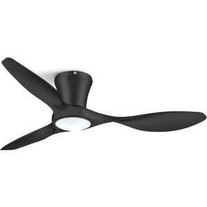 ocioc 42 inch Ceiling Fans with Lights and Remote, Dimmable Ceiling Fans with Reversible Quiet DC Motor, Flush Mount, 3CCT, Black Ceiling Fan for Bedroom Living Room Indoor/Outdoor