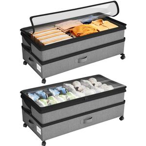 Kitstorack Under Bed Storage with Wheels 2Pack Height-adjustable Under Bed Storage Containers,Under Bed Shoe Storage Organizer with Clear Window&Label, Suitable for Clothes Storage, Gray (Grey)