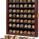 Jinchuan Military Challenge Coin Display Case Lockable Cabinet Rack Holder Shadow Box with Removable 2 Grooves Shelves and Anti Dust Door for Casino Poker Chips Collectibles, Large - Mahogany