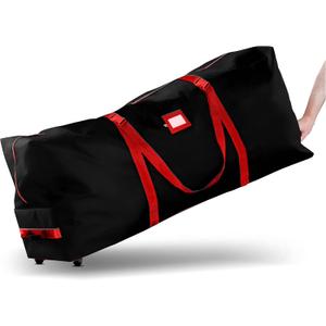 ZOBER 600D Oxford Fabric Rolling Christmas Tree Storage Bag - Fits 7.5 Ft Artificial Trees - Waterproof Christmas Tree Bag For Storage Box For Xmas, Durable Handles and Wheels - Card Slot - Black