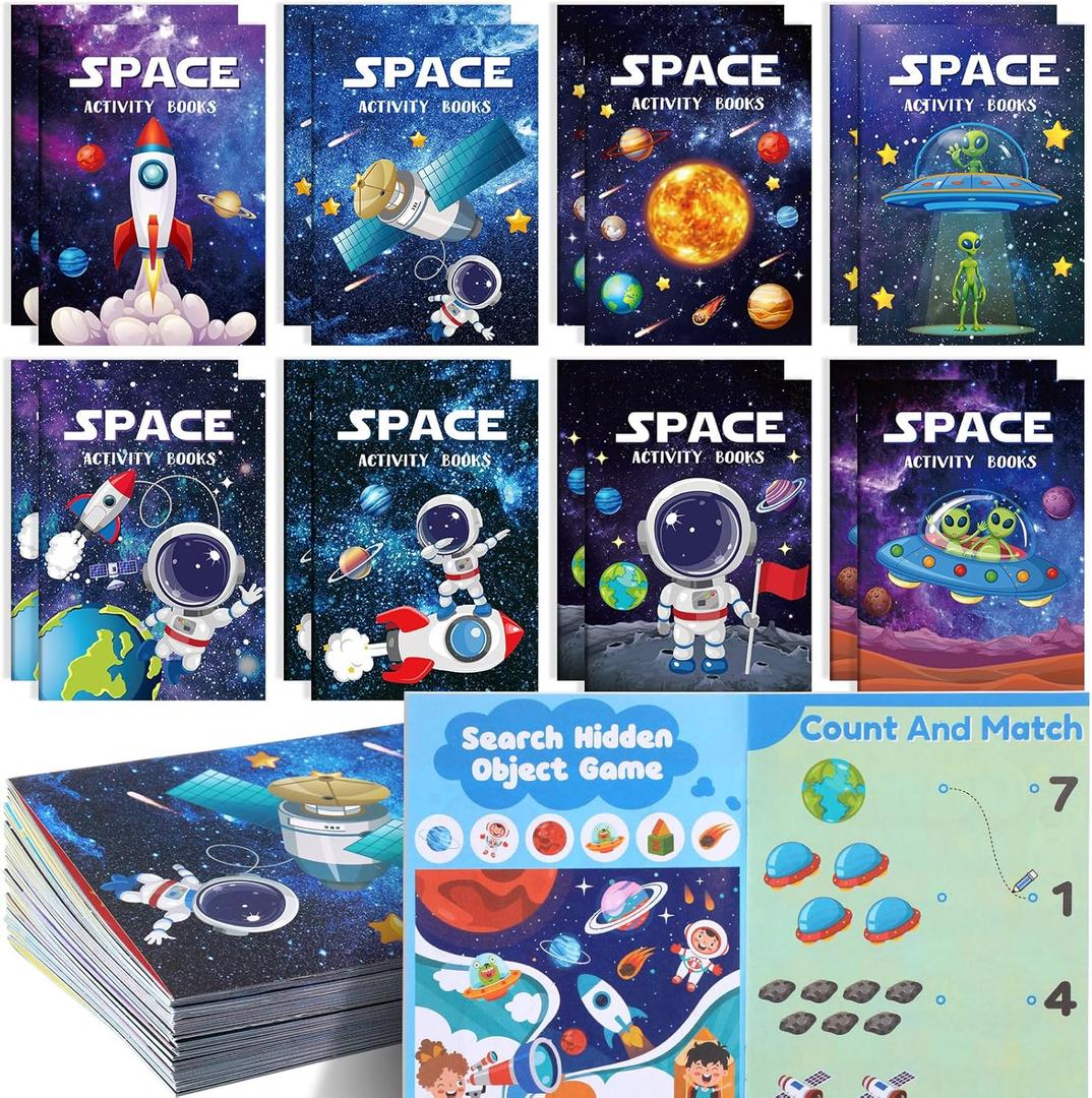 Kosiz 24 Pcs Outer Space Activity Book for Kids Astronaut Solar System Galaxy Alien Games Coloring Book Space Mazes Word Search Scramble Game for Space Birthday Party Goodie Bags Classroom Favors Kosiz 24 Pcs Outer Space Activity Book for Kids Astronaut Solar System Galaxy Alien Games Coloring Book Space Mazes Word Search Scramble Game for Space Birthday Party Goodie Bags Classroom Favors