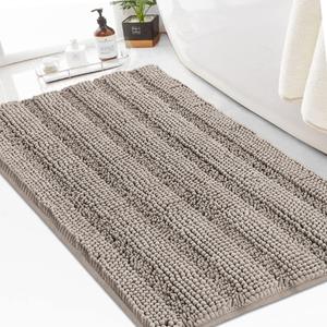 Turquoize Chenille Bath Rugs Non Slip Bath Mat, 24 x 36, Taupe, Shaggy, Soft & Absorbent, Area Rug