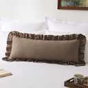 Kevin Textile 14x36 Inch Long Lumbar Pillow Cover 1 Pack 100% Cotton Lace Ruffles Scalloped Decorative Rectangle Cushion Case Soft Body Pillow for Bedding Couch Sofa, Khaki