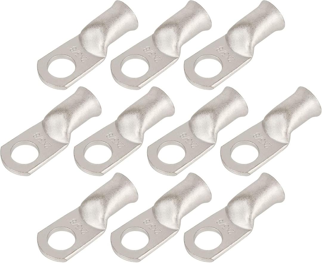 10pcs 2 AWG-3/8(M10) Tinned Copper Ring Terminals Battery Lugs, Heavy Duty Wire Lugs, Battery Cable Connectors