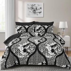 Anibedding Black Comforter Set King Size, 7 Pieces Bohemian Damask Comforter Set Soft Lightweight Microfiber Bedding Set for All Season (104"x90")