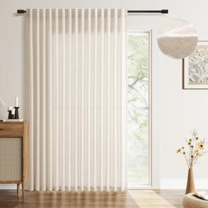 Beige Sliding Door Curtains Linen Extra Wide 100 Inch for Living Room Sheer Boho Farmhouse Patio Room Divider Curtain Light Filtering Back Tab Glass Window Drape 1 Panel W100xL84