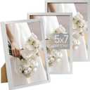 upsimples 5x7 Picture Frame Set of 3, Made of High Definition Glass for 5 x 7 Silver Frames, Wall and Tabletop Display Thin Border Photo Frame for Home Dcor