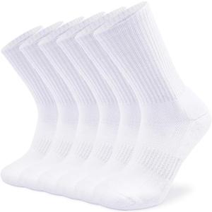 SOX TOWN Unisex Cushioned Crew Training Athletic Socks Men & Women with Combed Cotton Moisture Wicking Breathable Performance (10-13, White(6 Pairs))