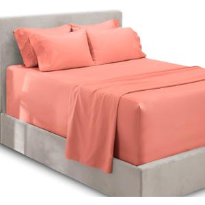 Hearth & Harbor Extra Deep Pocket Queen Sheets Sets - Fits Mattress 18-24 Inches Deep - Extra Deep Pocket Sheets - 6 Piece Queen Size - Misty Rose