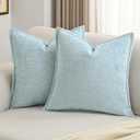 FUTEI Light Blue Chenille Throw Pillow Covers 18x18 Inch Set of 2,Soft Cozy Bound Edge Design Cushion Case,Home Decor for Couch Bed Living Room
