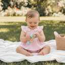 Baby Girl Clothes Infant Summer Outfits Set Plaid Ruffle Sleeve Shirt Tops and Bloomers Shorts (Pink)