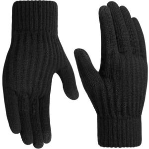 Winter Gloves women - Gloves for Cold Weather Thermal Womens Glove Touch Screen Elastic Vertical Stripe Fleece Liner Knit Glove for Women Men- 1 Black (Black)