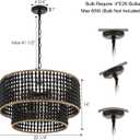 Dia 22 Inch Boho Wood Bead Chandelier Farmhouse, Bohemia Dining Room Light Fixture Over Table, Black Bead Pendant Chandelier for Bedroom Kitchen Hallway Entryway Nursery Living Room Foyer