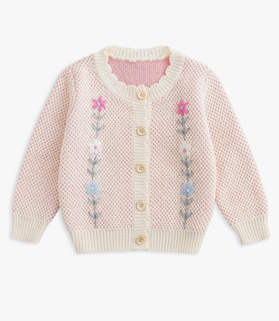 Simplee kids Baby Sweater Cardigan Jacquard Cable-Knit Spring Coat Long Sleeve Cardigan for Baby Girl 12-18 Months