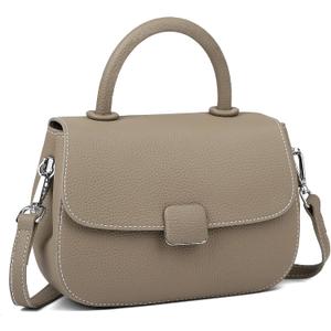 Genuine Leather Shoulder Bag, Mini Top Handle Handbag, Crossbody Bag for Women, Small Satchel Pouch (Grey)