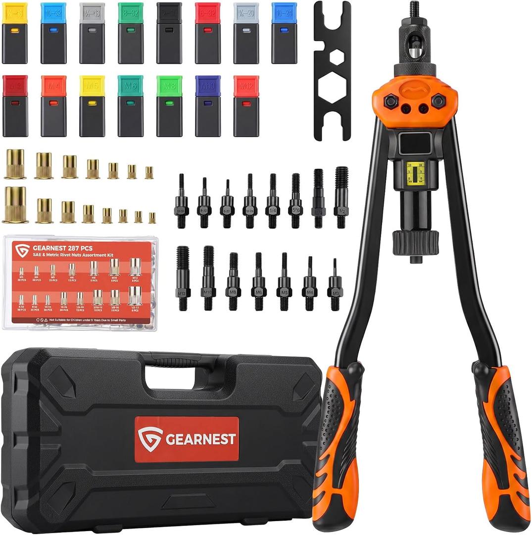 16" Rivet Nut Tool Kit with 15 Metric/SAE Mandrel, 287 Rivnut