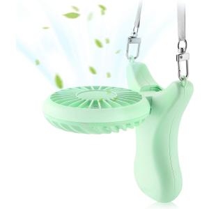 OUTXE Personal Necklace Mini Fan 3000mAh Hands-Free Portable USB 3 Settings, Folding Electric Cooling Handheld (Green)
