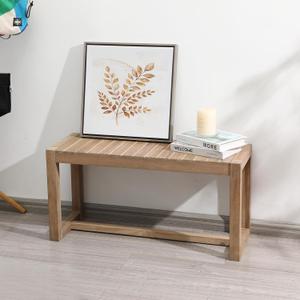 Wnutrees Farmhouse Solid Wood Bench, 31" Line Pattern Splicing Entryway Bench, Narrow Bench Seat for Living Room, Dining Room, Bathroom, Indoors, Natural