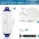 Boat Fenders 4 Pack 8.5 x 27 Inches Ribbed Twin Eyes Boat Fenders Bumpers for Docking, Comes with Ropes and Pump to Inflate