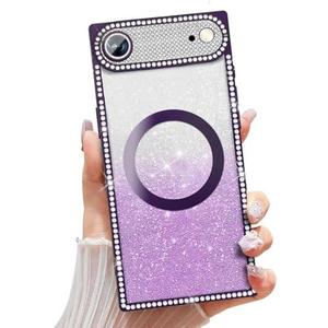 Misscase Magnetic Glitter Case for iPhone 17 Air 6.5 Inch, Camera Protection, Compatible with MagSafe, Rectangle Cute Bling Sparkle Diamond Colorful Phone Cover, Drop-Tested & Shockproof-Purple