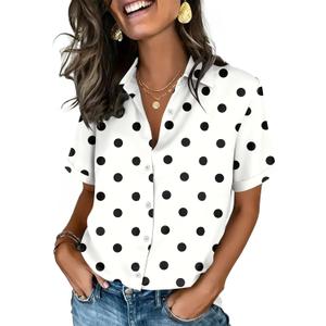 Zeagoo Button Down Shirts for Women Short Sleeve Collared Tops Dressy Casual V Neck Blouses XL
