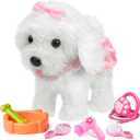 OR OR TU Walking Barking Toy Dog with Remote Control Leash, Plush Puppy Electronic Interactive Toys for Kids, Shake Tail,Pretend Dress Up Realistic Stuffed Animal Dog Age 3 4 5 6+ Years Old Best Gift