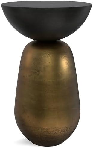 SIMPLIHOME Clement Cast Aluminum Side Table, 15.25" Round, 24" Tall, Black Nickel/Antique Brass, Industrial Hourglass Design for Living Room