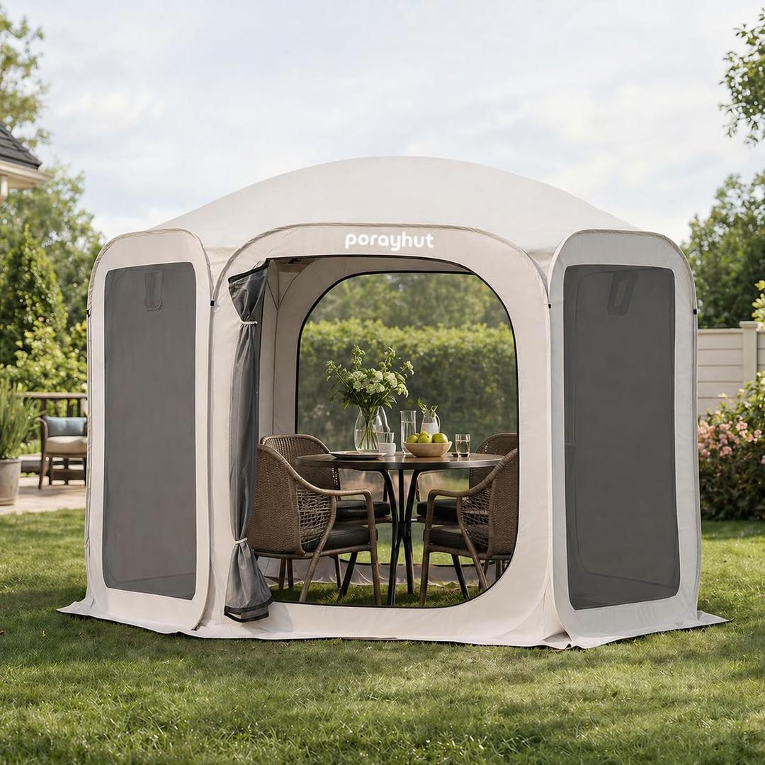 Porayhut Pop up Screen House Tent Sun Shelter with Breathable Mesh Doors,Portable Camping Tent with Detachable Waterproof Floor,10x10FT Screen Canopy Outdoor for Family Friends Party, Large size