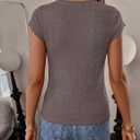LaGracia Short Sleeve Sweater for Women V Neck Wool Blend Cropped Sweaters Business Casual Work Tops Summer Outfits (Brown, XL)