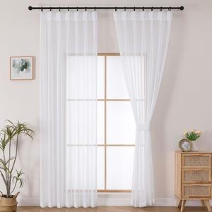 OWENIE Pinch Pleated Sheer Curtains 84 Inches Long 2 Panels Set for Bedroom Living Room, Soft Airy Light Filtering Sheer Privacy Curtains Drapes, White, 2Pcs, Each 60x84 Inch