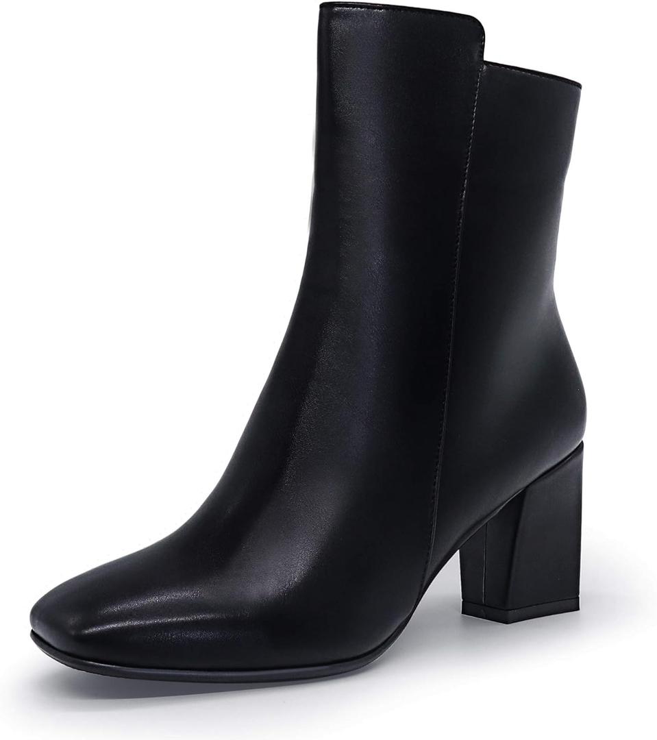 IDIFU Women's Ada Fashion Square Toe Ankle Boots Low Block Heel Short Boots Side Zipper Booties Shoes- Half Size Larger (9.5, Black Pu)