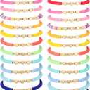 Sureio 24 Pcs Colorful Christmas Friendship Heart Bracelets Surfer Stretch Beaded Kids Bracelet for Girls Women School Gifts Tween Girl Party Favors