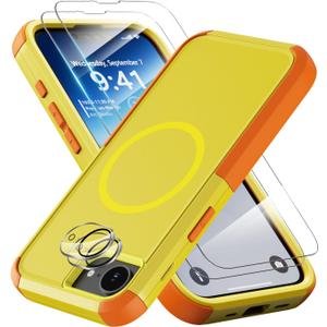 for iPhone 16e Case: Heavy Duty Shockproof Case with Screen Protector & Lens Guard Compatible with Magsafe for iPhone 16e 6.1" (Yellow)